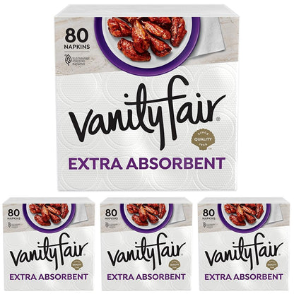 Vanity Fair Extra Absorbent Premium Paper Napkins, 80 Count, Disposable Napkins Made Soft And Strong For Messy Meals And Everyday Use