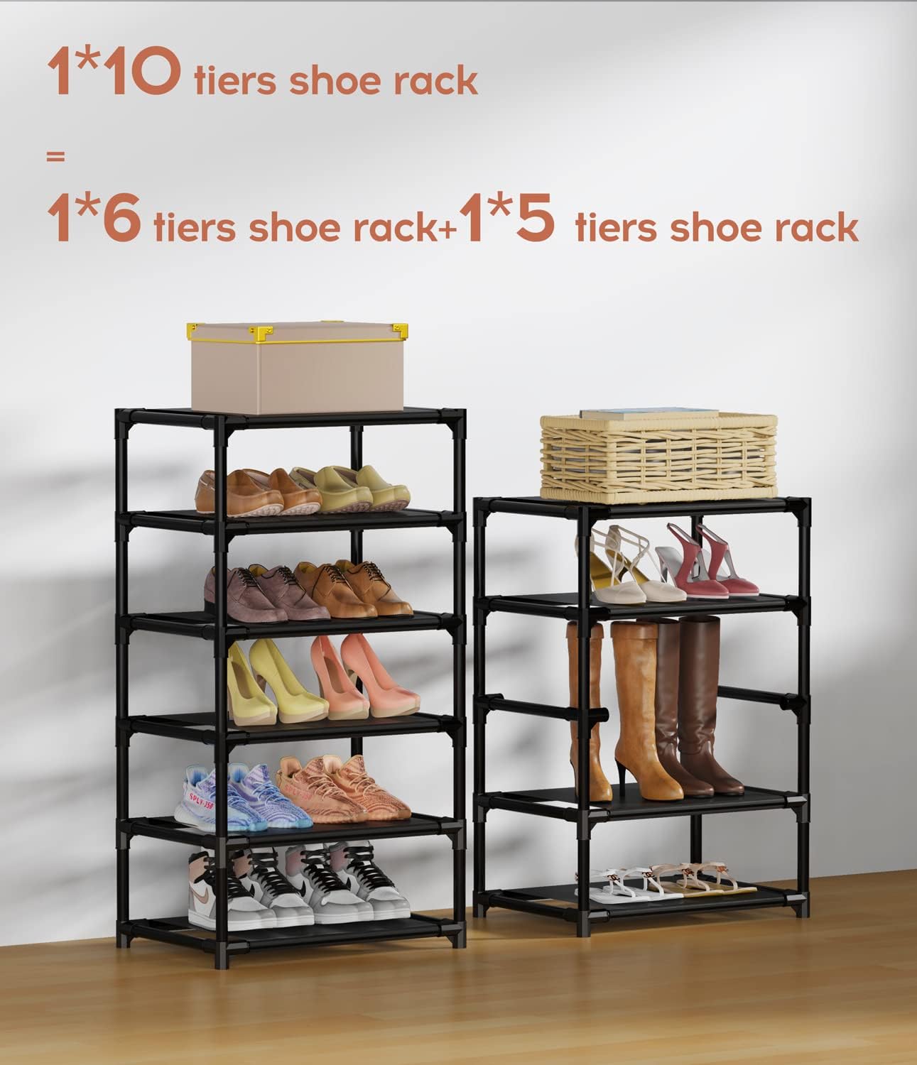 VTRIN Vertical Narrow Shoe Rack Organizer Tall Shoe Rack for Closet Entryway 10 Tier Non-Woven Cover Shoe Shelf Holds 20-22 Pairs Fr