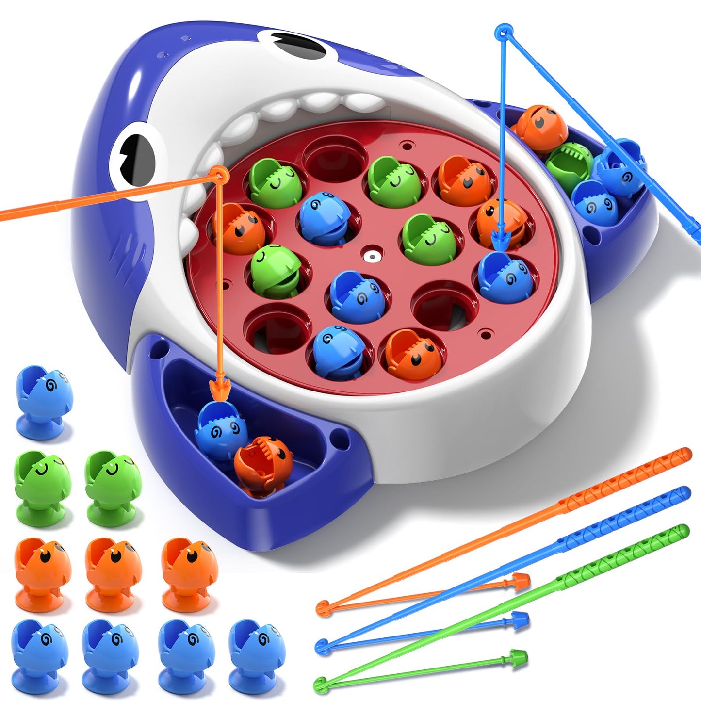 Fishing Games for Kids, Magnetic Fishing Game for Toddlers Kids Boys Girls Ages 1-3 3-5 4-8, Toddlers Travel Party Rotating Board Toys with Sound, Christmas Birthday Gift for Boys (Blue)