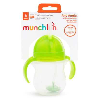 Munchkin® Any Angle™ Weighted Straw Trainer Sippy Cup with Click Lock™ Spill Proof Lid, 7 Ounce, 2 Pack, Blue/Green