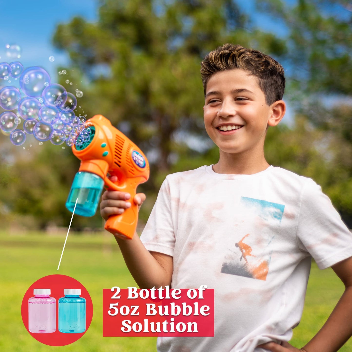 JOYIN 2 Kids Bubble Gun with 2 Bottles Bubble Refill Solution, Bubble Guns kids 4-8, Bubble Machine Gun for Toddlers 1-3, Bubble Gun Blaster Party Favors, Summer Toy, Outdoors, Easter, Birthday Gift