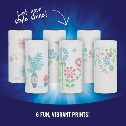 Sparkle Pick-A-Size Paper Towels, Spirited Prints, 6 Double Rolls = 12 Regular Rolls, Everyday Value Paper Towel With Full And Half Sheets