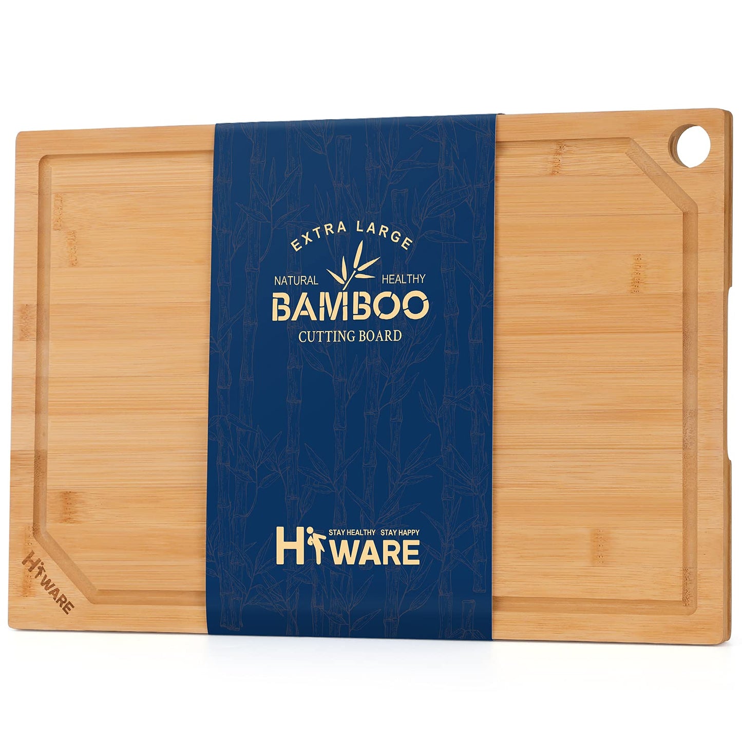 Hiware Extra Large Bamboo Cutting Board for Kitchen, Heavy Duty Wood Cutting Boards with Juice Groove, 100% Organic Bamboo, Pre Oiled, 18" x 12"