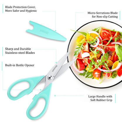 Kitchen Shears, iBayam Kitchen Scissors All Purpose Heavy Duty Meat Scissors Poultry Shears, Dishwasher Safe Food Cooking Scissors Stainless Steel Utility Scissors, 2-Pack, Black, Aqua Sky