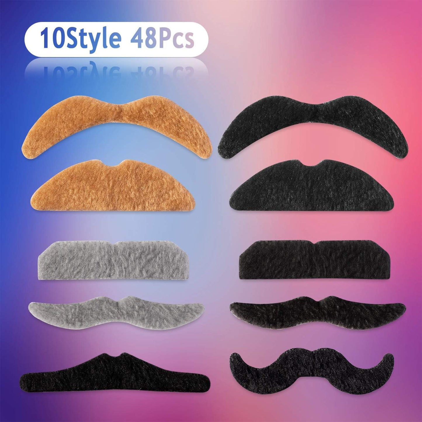 Whaline 48 Piece Self Adhesive Fake Mustache Set Novelty Mustaches for Costume and Halloween Festival Party