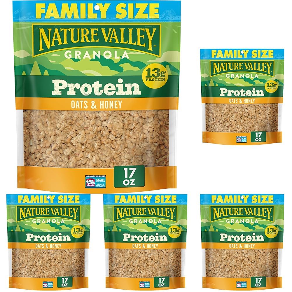 Nature Valley Protein Granola, Oats and Honey, Family Size, Resealable Bag, 17 OZ