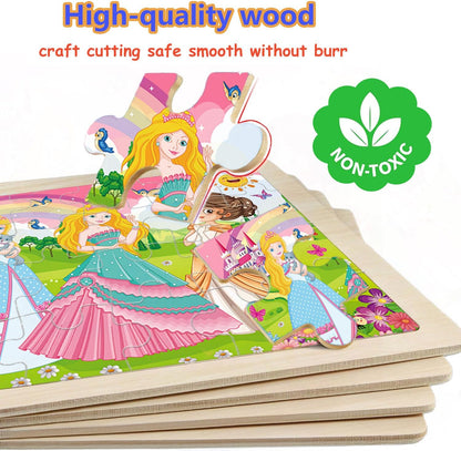 Wooden Puzzles for Kids Ages 4-6, 4 Packs 24 PCs Unicorn Mermaid Princess Fairy Jigsaw Puzzles, Preschool Educational Brain Teaser Toys for Girls 3 4 5 6 Years Old.