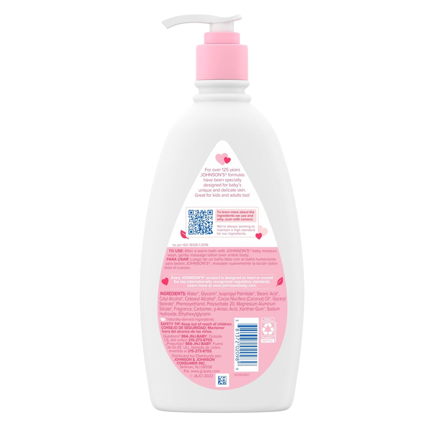 Johnson's Moisturizing Mild Pink Baby Lotion with Coconut Oil for Delicate Baby Skin, Paraben-, Phthalate- & Dye-Free, Hypoallergenic & Dermatologist-Tested, Baby Skin Care, 27.1 Fl. Oz