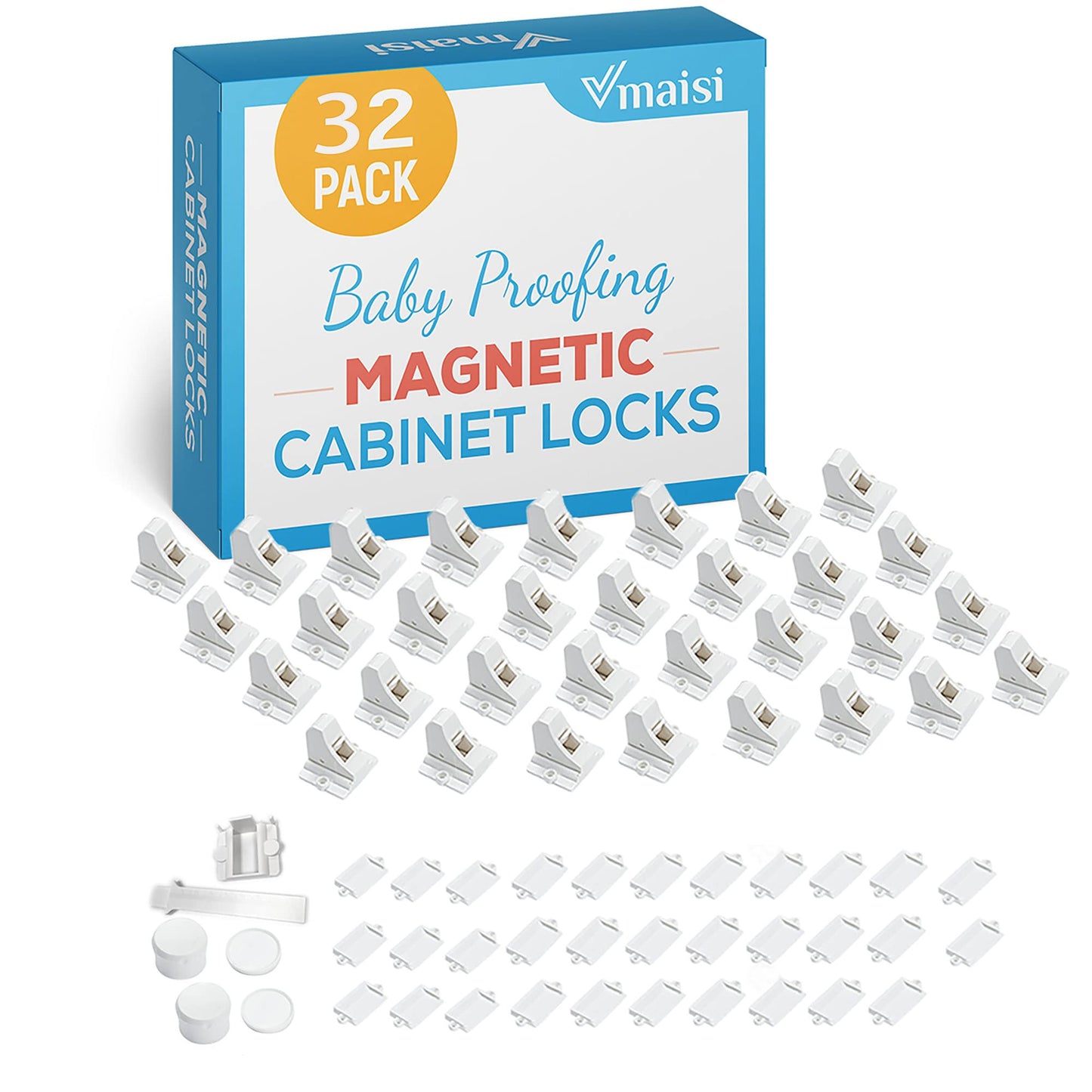 20 Pack Magnetic Cabinet Locks Baby Proofing - Vmaisi Children Proof Cupboard Drawers Latches - Adhesive Easy Installation