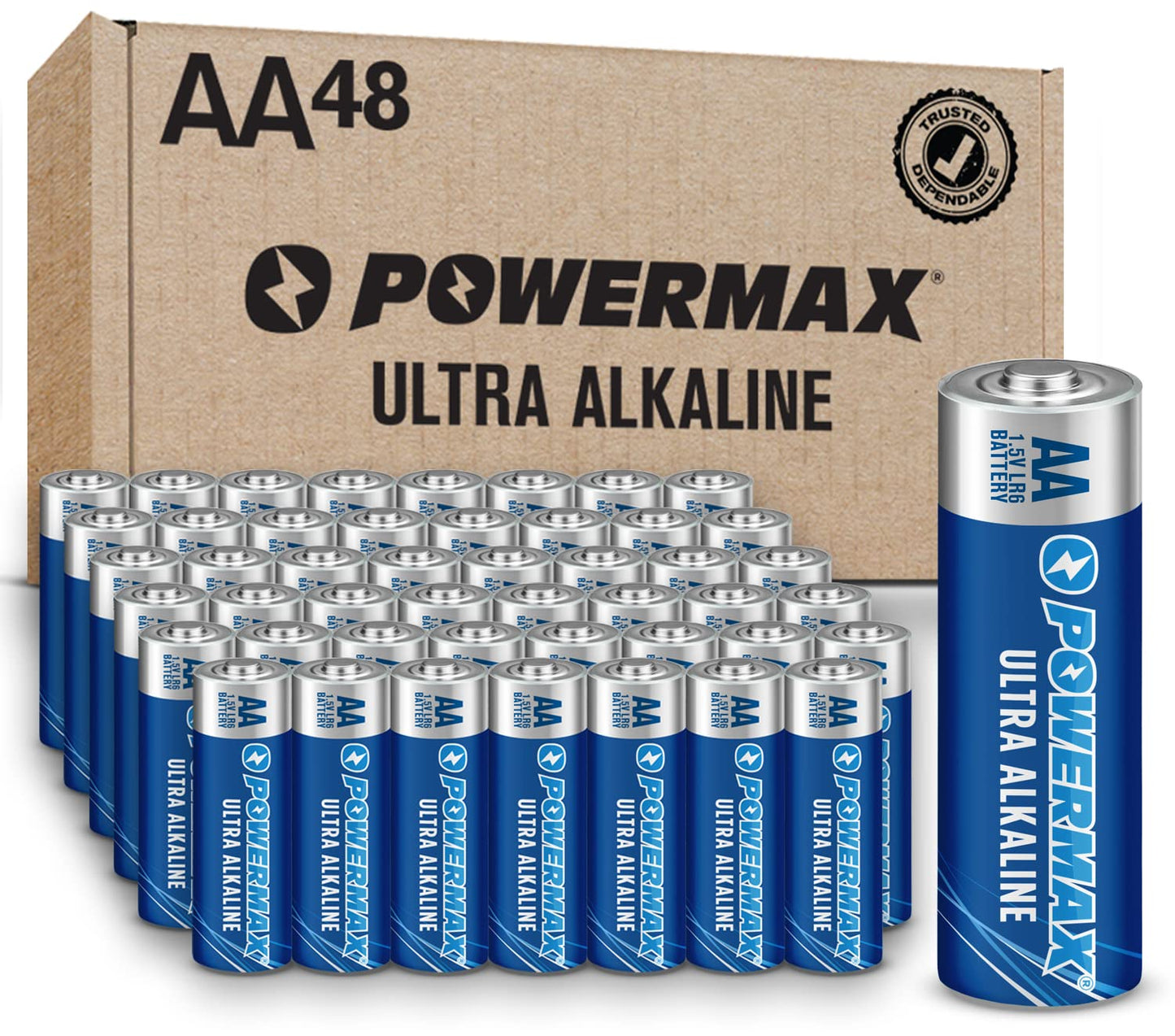 Powermax 24-Count AA Batteries, Ultra Long Lasting Alkaline Battery, 10-Year Shelf Life, Reclosable Packaging