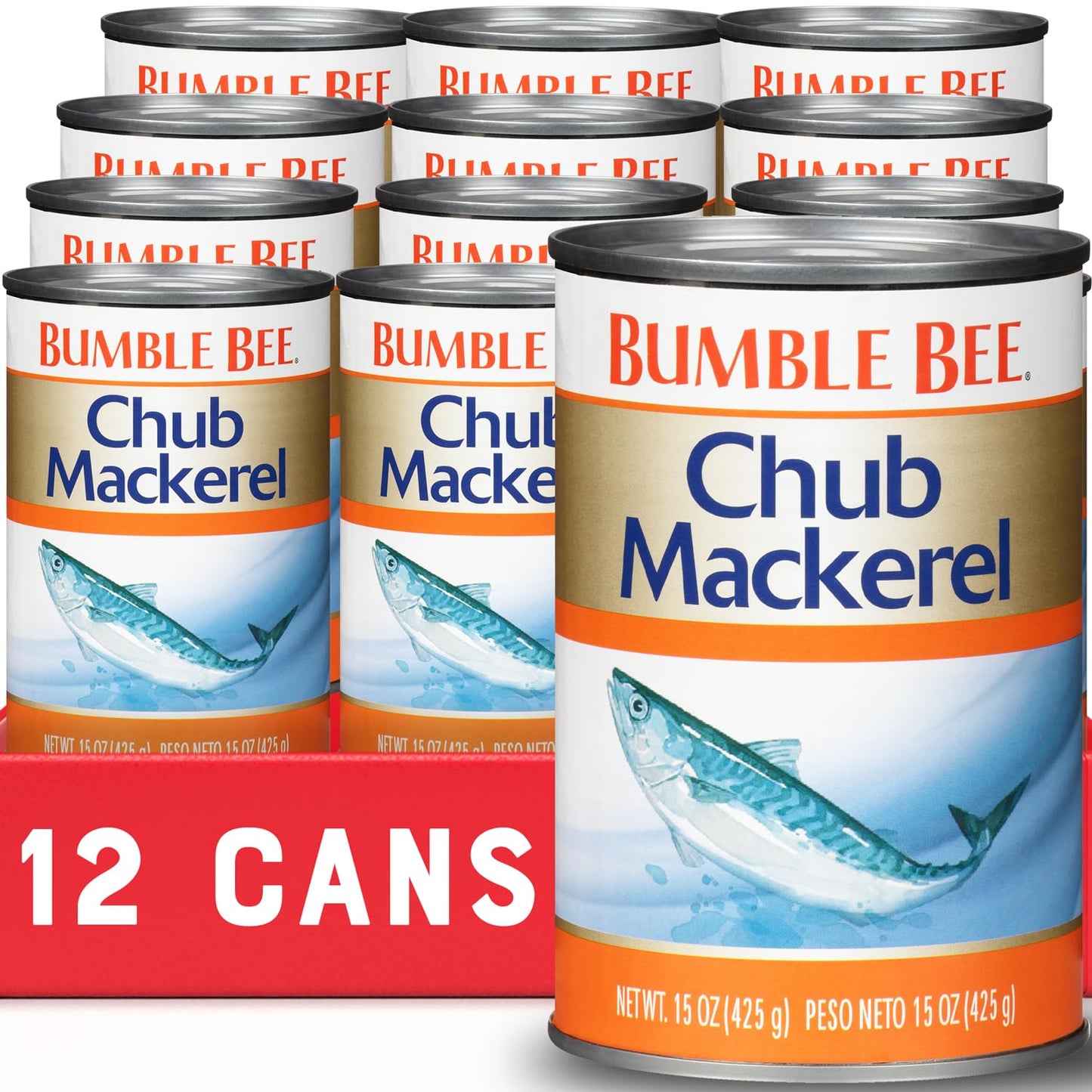 Bumble Bee Chub Mackerel, 15 oz Can (Pack of 12) - Canned Mackerel Fish, High Protein Keto Food, Gluten Free