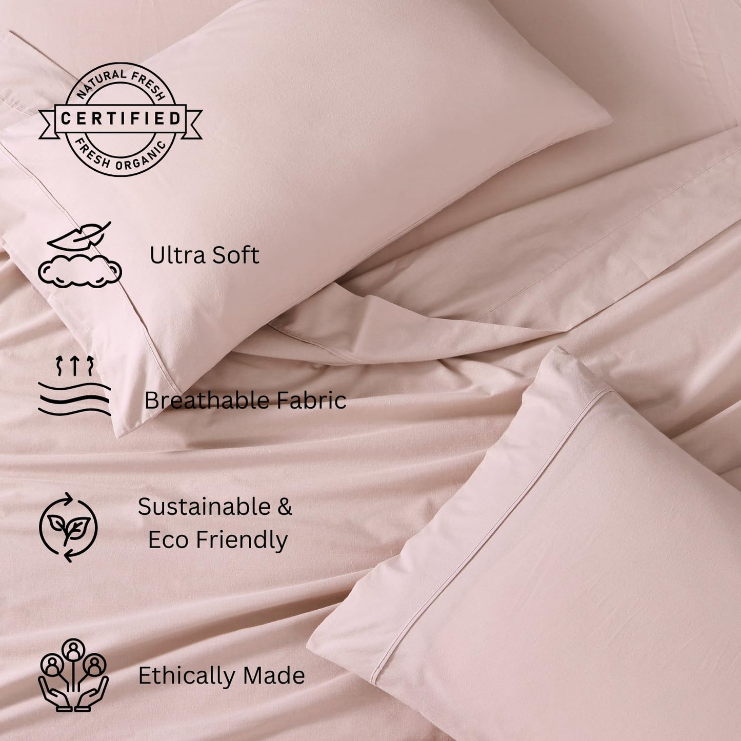 LANE LINEN 100% Organic Cotton Queen Sheet Set, 4Pc Cotton Sheets Queen Size Bed set, Soft & Breathable Percale Weave, Deep Pocket Queen Sheets, Hotel-Quality Bed Sheets Queen Size - White Bed Sheets