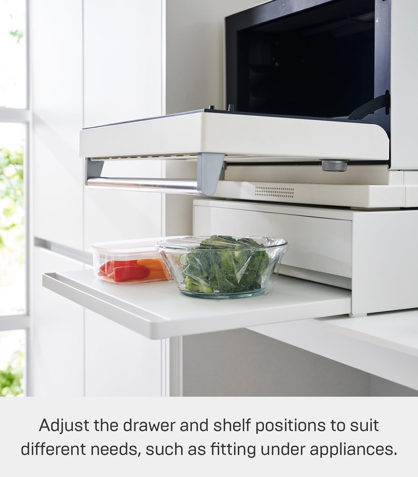 Yamazaki Home Tower Kitchen Countertop Organizer Appliance Stand With Drawer And Pull-Out Shelf - Steel