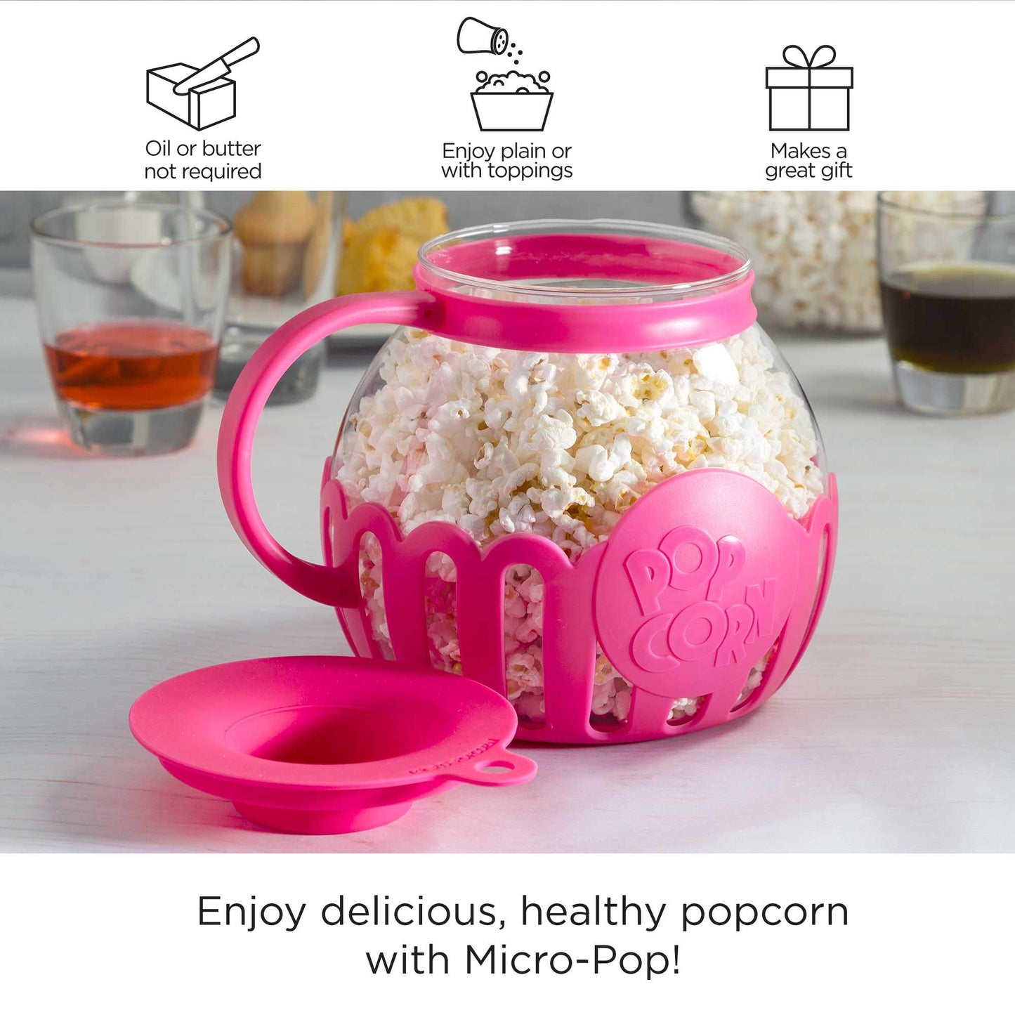 Ecolution Patented Micro-Pop Microwave Popcorn Popper with Temperature Safe Glass, 3-in-1 Lid Measures Kernels and Melts Butter, Made Without BPA, Dishwasher Safe, 3-Quart, Aqua