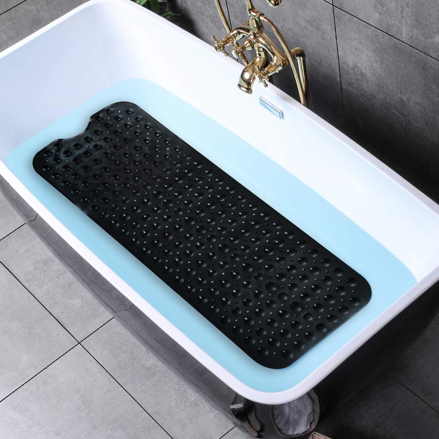 YINENN Bath Tub Shower Safety Mat 40 x 16 Inch Non-Slip and Extra Large, Bathtub Mat with Suction Cups, Machine Washable Bathroom Mats with Drain Holes, Clear