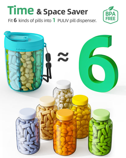 PULIV Large Supplement Organizer Bottle, Holds Plenty of Vitamins in 1 Monthly Pill Dispenser with Anti-Mixing & Wide Openings Design, Easy to Retrieve Meds, Includes 20 Pcs Stick-on Labels