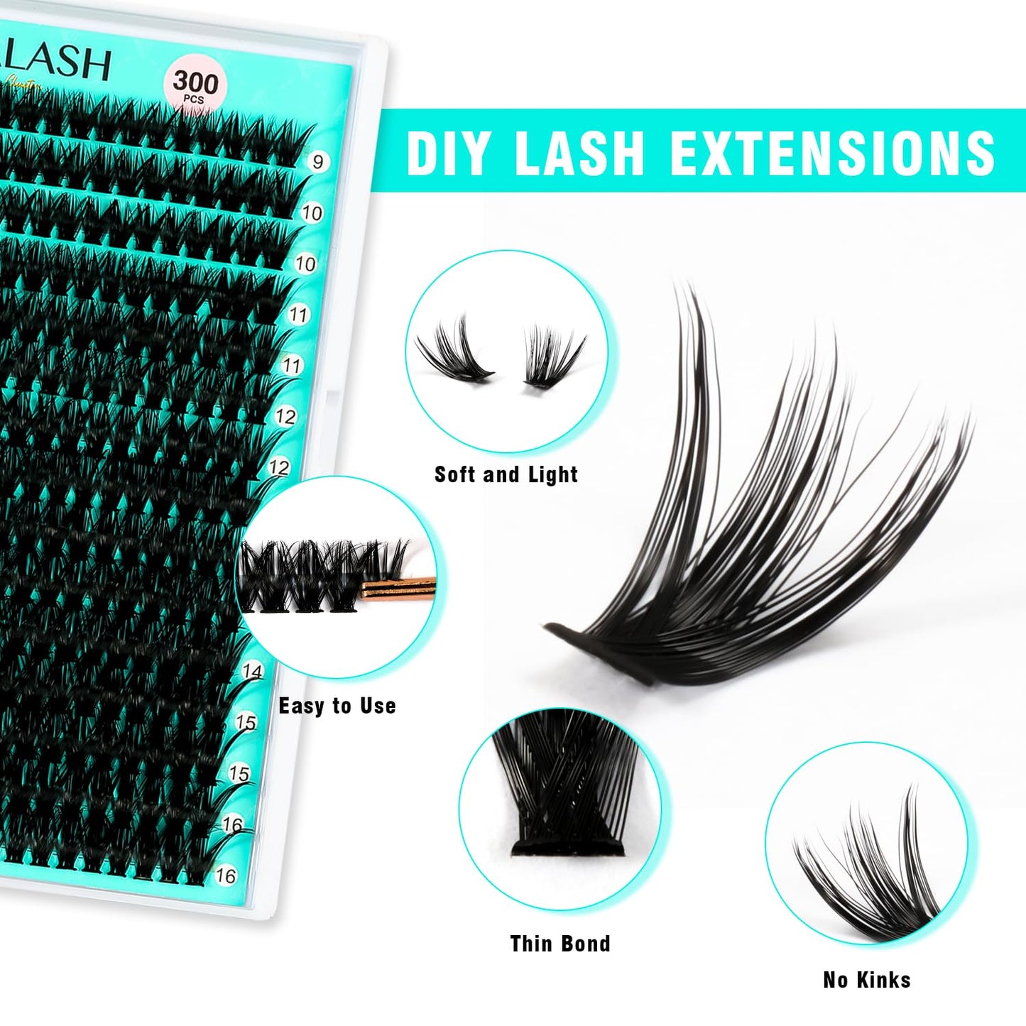 VAVALASH DIY Lash Extension Kit 280 Clusters Individual Lashes Kit 30D 40D 0.07D-10-16mm Lash Clusters, Lash Bond and Seal, Lash Tweezer for DIY Eyelash Extension at Home（Kit-30D+40D-0.07D-10-16MIX）