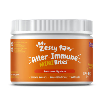 Zesty Paws Dog Allergy Relief - Anti Itch Supplement - Omega 3 Probiotics for Dogs - Digestive Health - Soft Chews for Skin & Seasonal Allergies - with Epicor Pets - Lamb - 50 Count