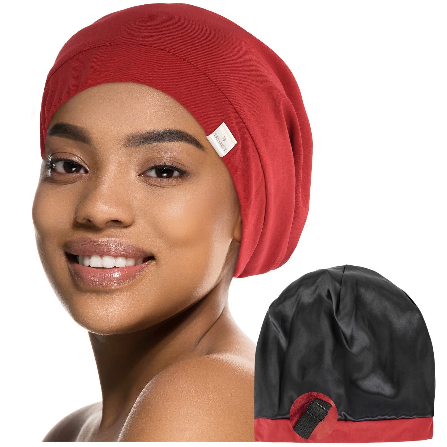 YANIBEST Slouchy Beanie Hat Satin Lined Sleep Cap Satin Bonnet Chemo Headwear Caps for Women and Men Pure Black