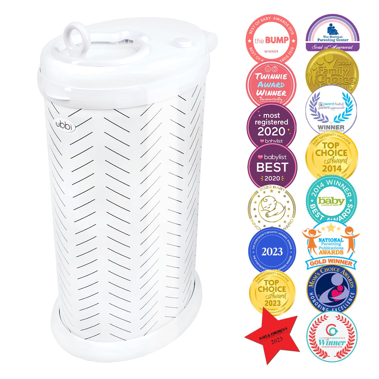 Ubbi Steel Diaper Pail, Odor Locking, No Special Bag Required, Award-Winning, Registry Must-Have, White