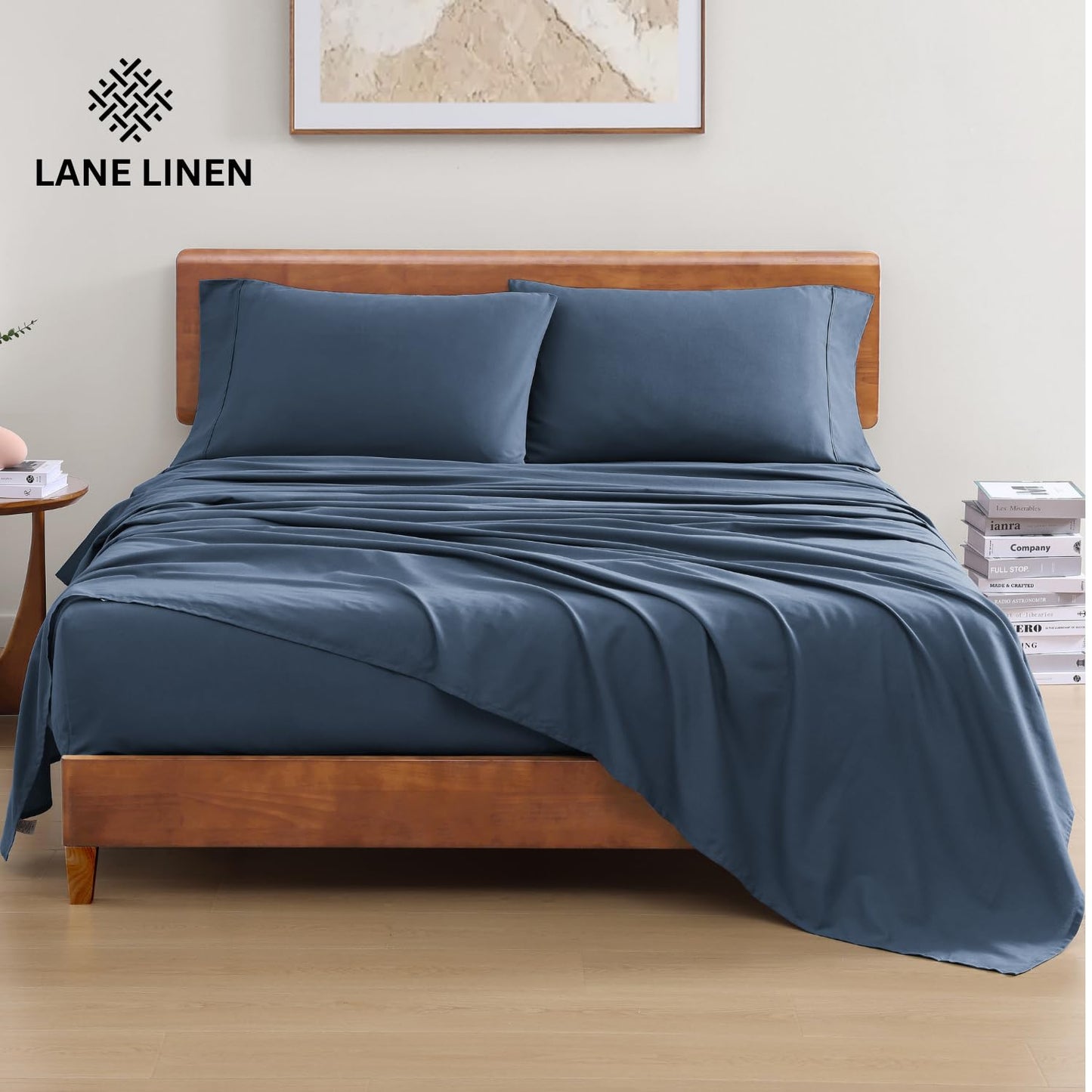 LANE LINEN 100% Organic Cotton Twin Sheets Set, 3Pc Twin Bed Sheets, Breathable Cotton Sheets Twin Size Bed Set, Dorm Room Essentials with 15" Twin Deep Pocket Fitted Sheet - White Sheets