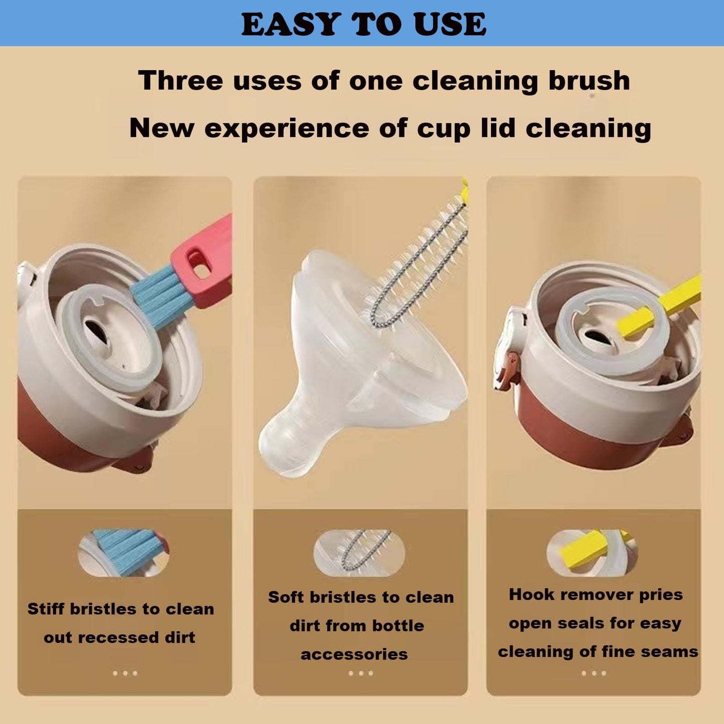 3 in 1 Cup Lid Cleaning Brush 2024 New Cup lid Cleaning Brush Multifunctional Crevice Cleaning Brush for Bottle Gap Tight Spaces Cup lid Brush Cleaner (blue+green)