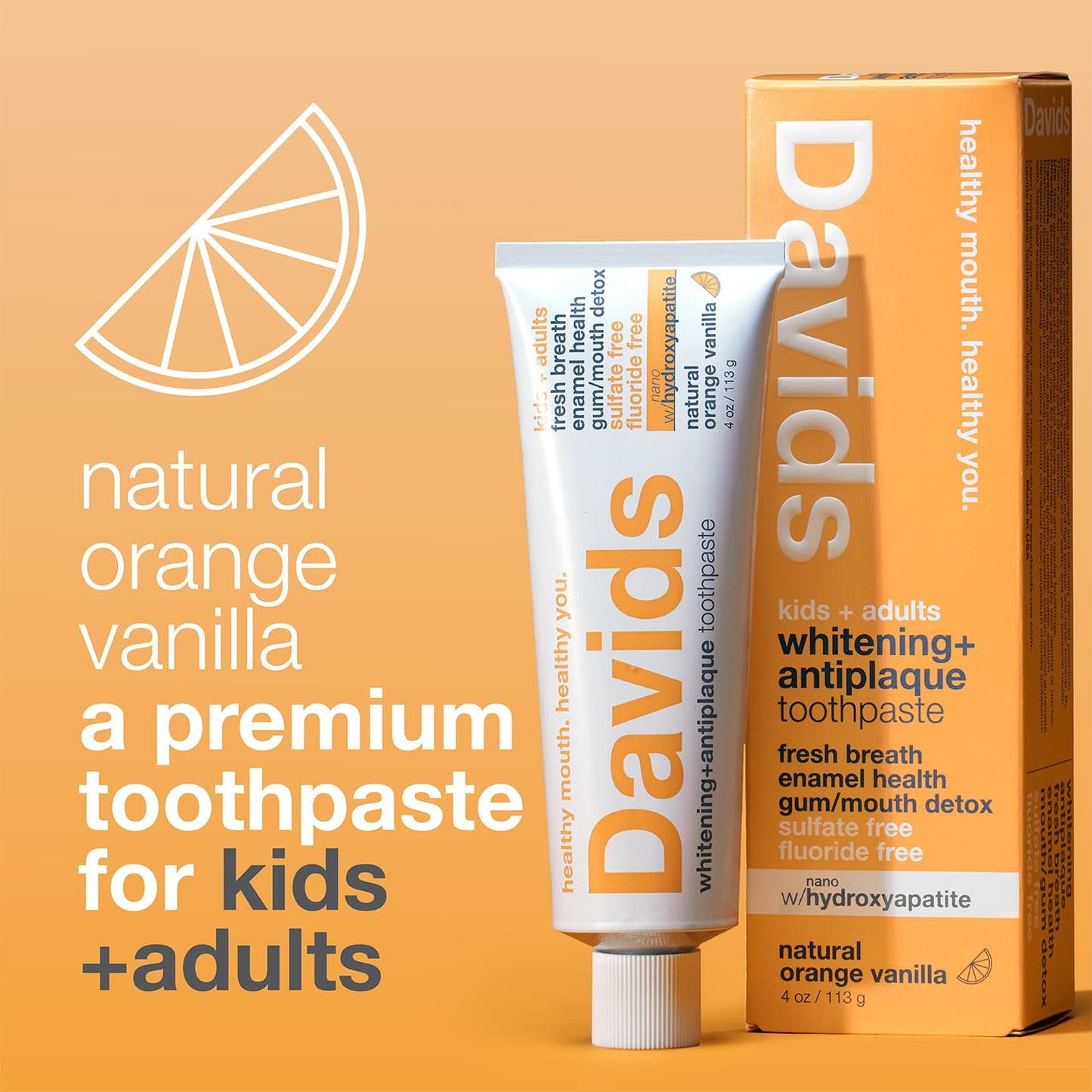 Davids Natural Toothpaste for Teeth Whitening, Peppermint, Antiplaque, Fluoride Free, SLS Free, EWG Verified, Toothpaste Squeezer Included, Recyclable Metal Tube, 5.25oz