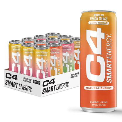 C4 Smart Energy Drink – Boost Focus and Energy with Zero Sugar, Natural Energy, and Nootropics - 200mg Caffeine - Cherry Berry Lime (12oz Pack of 12)