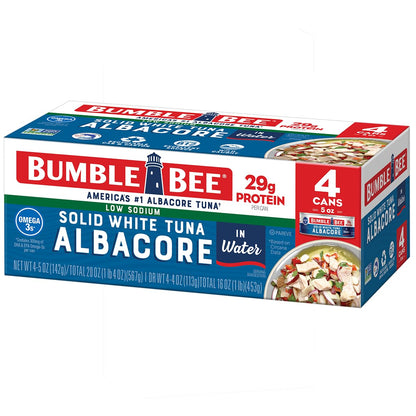 Bumble Bee Solid White Albacore Tuna in Water, 5 oz Can (Pack of 8) - Wild Caught Tuna - 29g Protein per Serving, High in Omega-3s - Non-GMO Project Verified, Gluten Free, Kosher