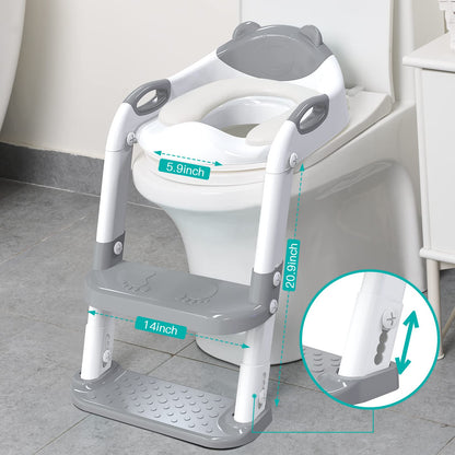 Toilet Potty Training Seat with Step Stool Ladder,SKYROKU Training Toilet for Kids Boys Girls Toddlers-Comfortable Safe Potty Seat with Anti-Slip Pads Ladder (Grey)