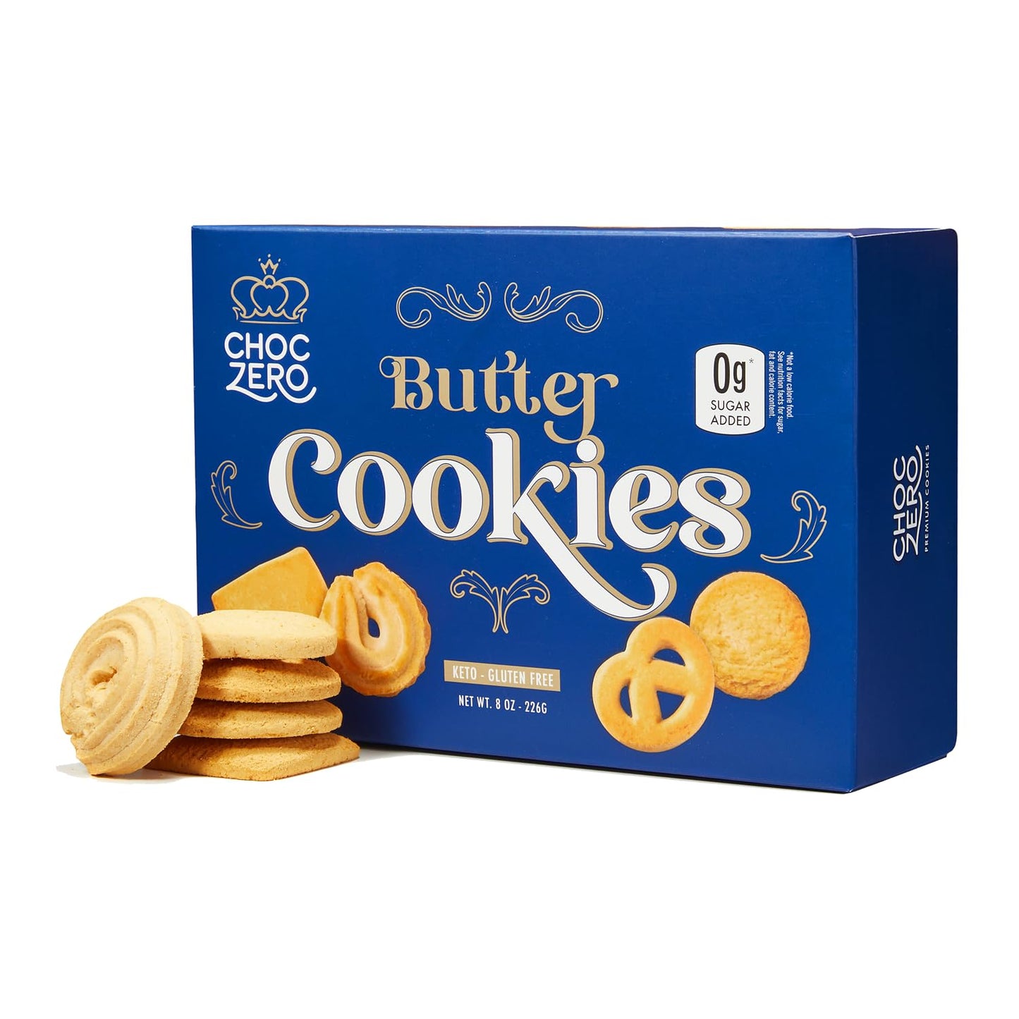 ChocZero Keto Butter Cookies - Sugar Free Danish Shortbread Gift - Gluten Free, Low Carb (1 tin, 12 oz)