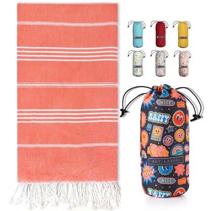 BAY LAUREL Turkish Beach Towel with Travel Bag 39 x 71 Quick Dry Sand Free Lightweight Large Oversized Towels Light