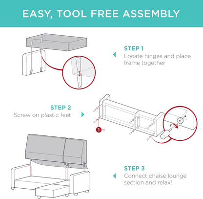 Best Choice Products Upholstered Sectional Sofa for Home, Apartment, Dorm, Bonus Room, Compact Spaces w/Chaise Lounge, 3-Seat, L-Shape Design, Reversible Ottoman Bench, 680lb Capacity - Gray