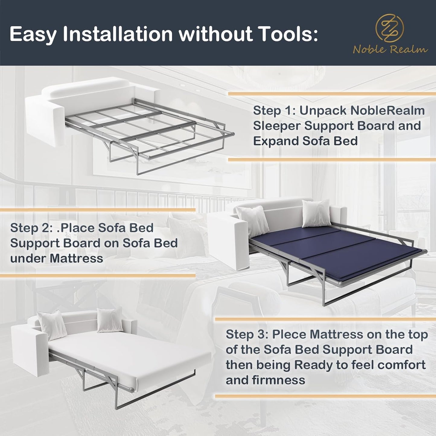 NobleRealm® 𝗕𝗲𝘁𝘁𝗲𝗿 𝗦𝗶𝘇𝗲 Sleeper Sofa Board | Queen Bunkie Board (58.5”x64” Queen Size) Under Mattress Support Board | Bed Board