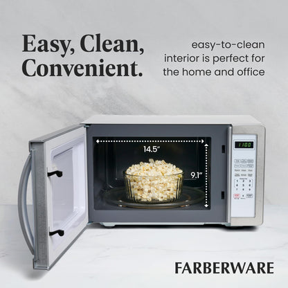 Farberware Countertop Microwave 1000 Watts, 1.1 cu ft - Microwave Oven With LED Lighting and Child Lock - Perfect for Apartments and Dorms - Easy Clean Stainless Steel