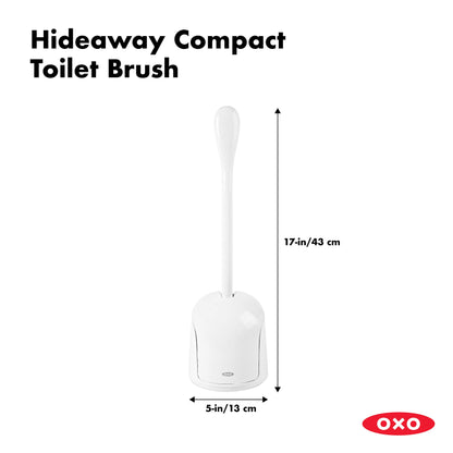 OXO Good Grips Compact Toilet Brush & Canister, White, 6" x 4-3/4" x 17-1/4" h