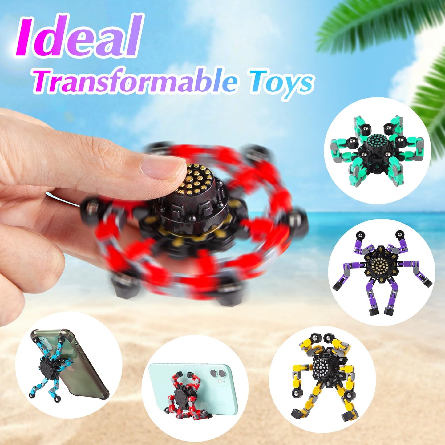 Transformable Fidget Spinners 4 Pcs for Kids and Adults Stress Relief Sensory Toys for Boys and Girls Fingertip Gyros for ADHD Autism for Kids Gifts (Fidget Toy 4pc)