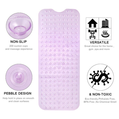 YINENN Bath Tub Shower Safety Mat 40 x 16 Inch Non-Slip and Extra Large, Bathtub Mat with Suction Cups, Machine Washable Bathroom Mats with Drain Holes, Clear