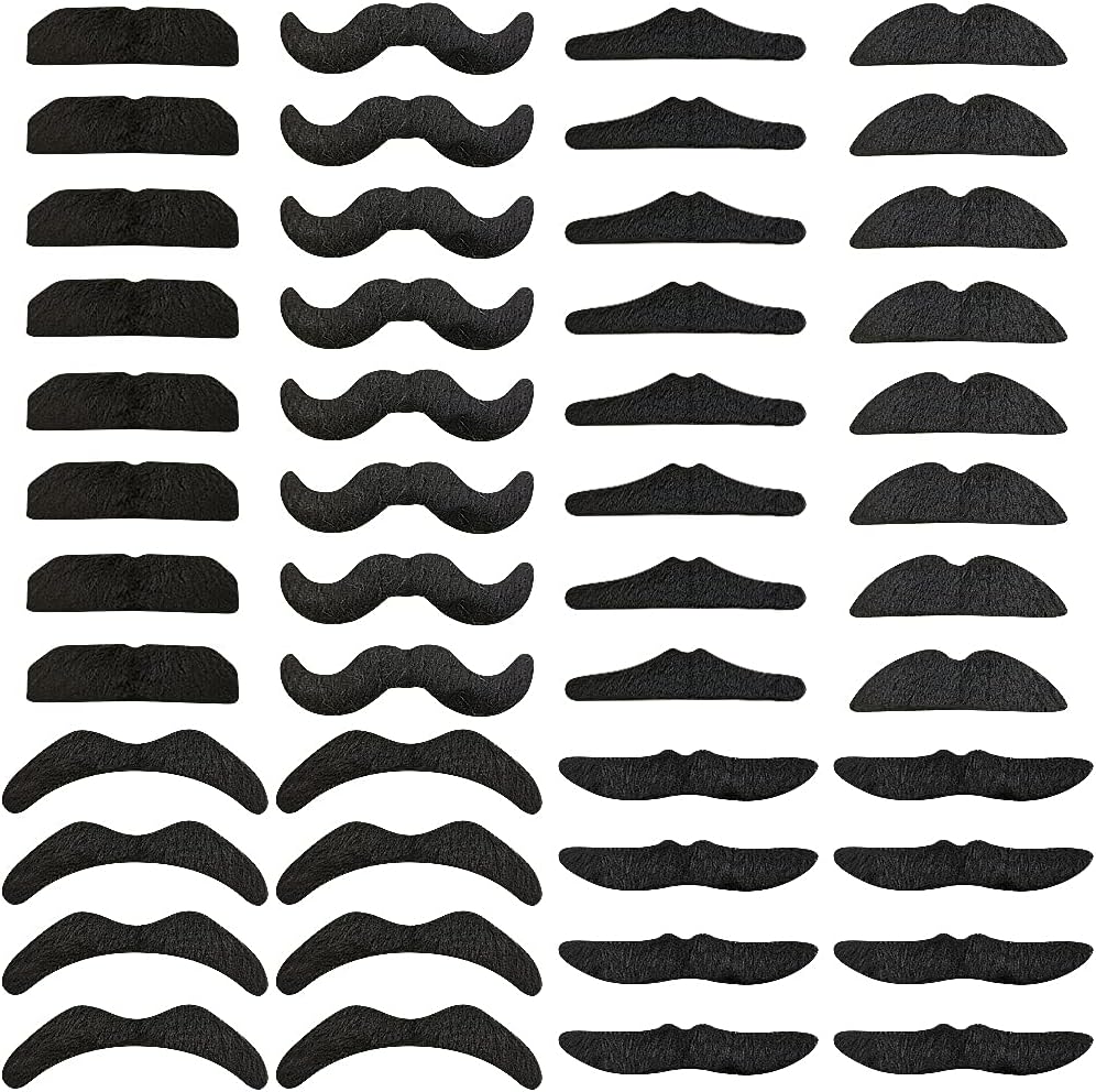 48Pcs Self Adhesive Fake Mustaches,Hairy Fake Facial Hair,Novelty False Mustache for Halloween,Party Supplies,Masquerade