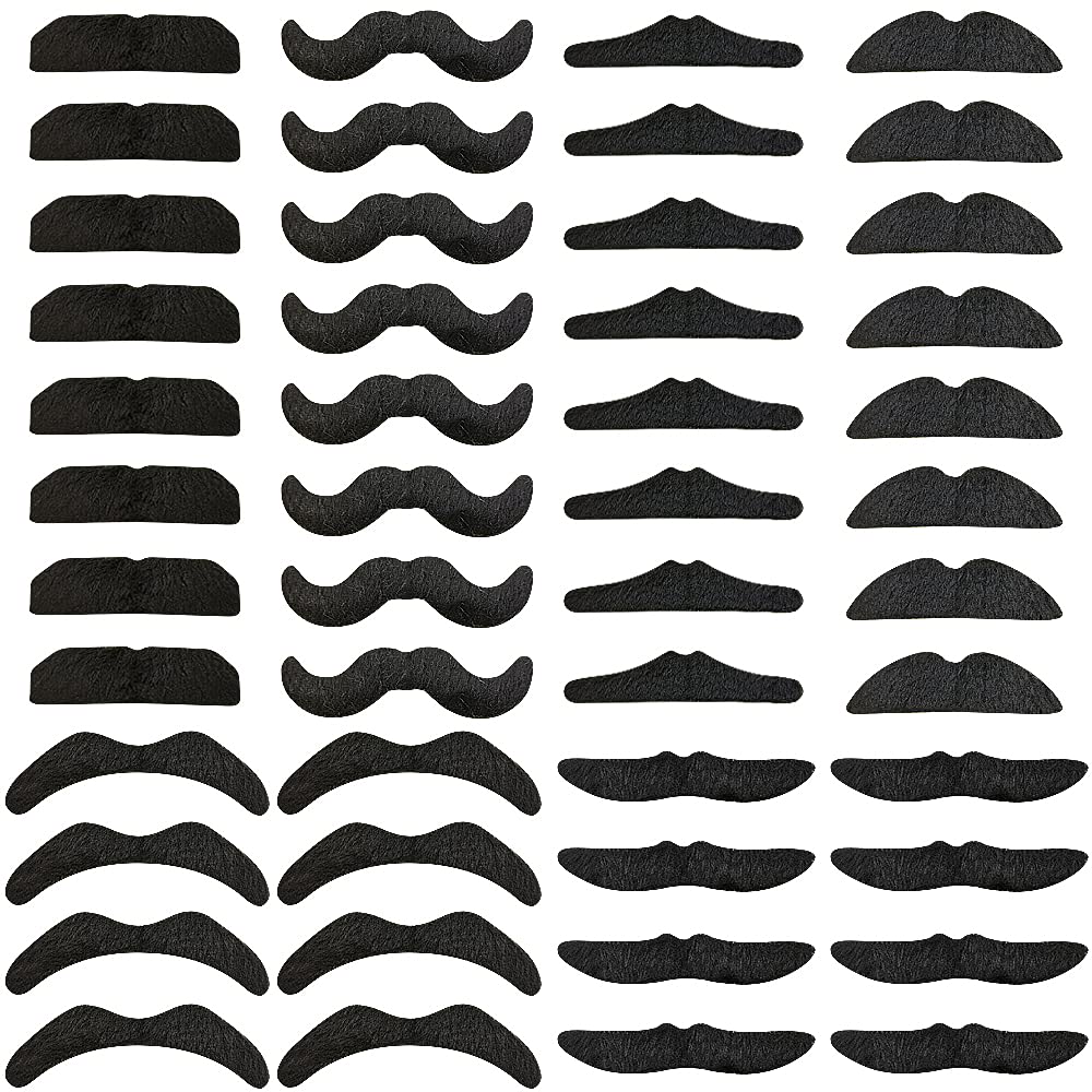 48Pcs Self Adhesive Fake Mustaches,Hairy Fake Facial Hair,Novelty False Mustache for Halloween,Party Supplies,Masquerade