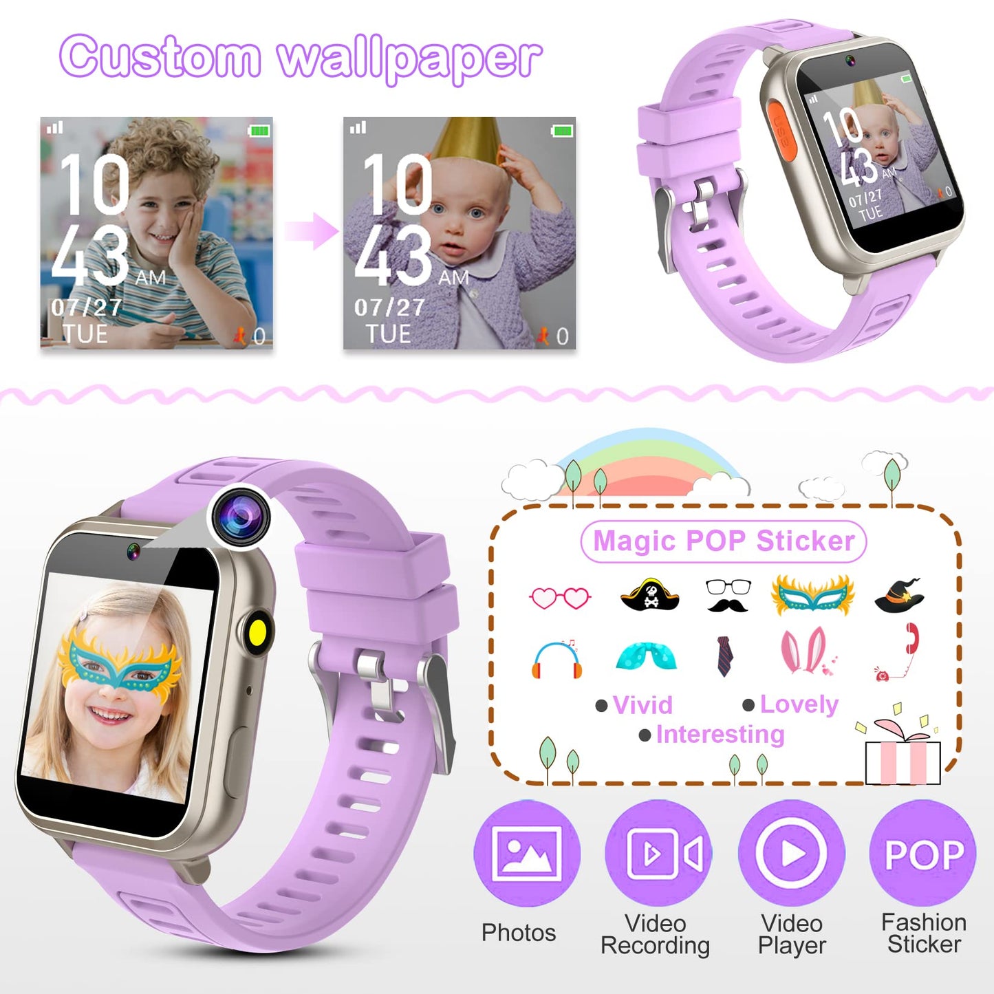 Phyulls Smart Watch for Kids with 24 Games Alarm Clock, Touchscreen, Calendaring Camera Music Player Time Display Video & Audio Recording, Toys for 3-12 Years Old Boys Toddler