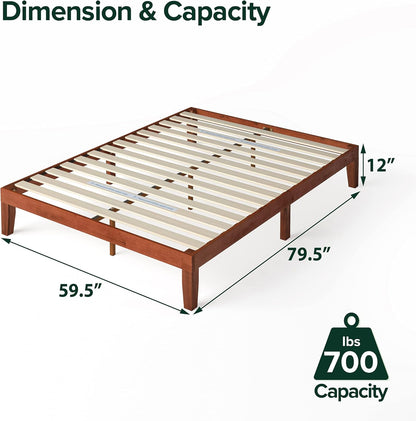 ZINUS Wen Wood Platform Bed Frame, Solid Wood Foundation, Wood Slat Support, No Box Spring Needed, Easy Assembly, Cherry, Queen