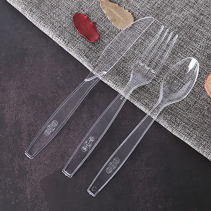 200 Count Plastic Silverware, Heavy Weight Plastic Forks Spoons Disposable Utensils Cutlery Set for Wedding Party Supplies Everyday Use