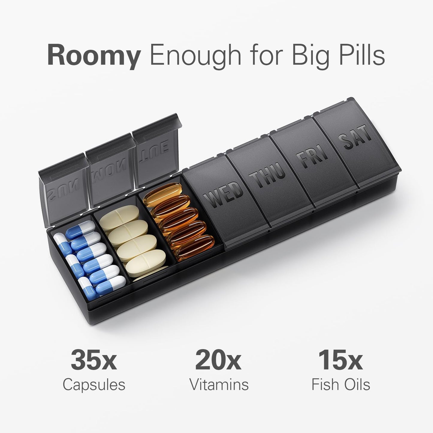 Barhon Pill Organizer Large, Weekly Pill Organizer, Travel Pill Box Medicine Pill Organizer, 7 Day Pill Case for Big Vitamin Supplements Fish Oil