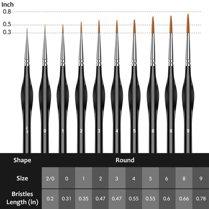 10Pcs Micro Paint Brushes Set with Triangular Handles - For Acrylic, Watercolor, Crafts, Models