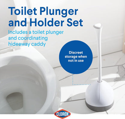 Clorox 620027 Toilet Plunger and Hideaway Caddy Bathroom Combo, 1-Pack, White/Grey