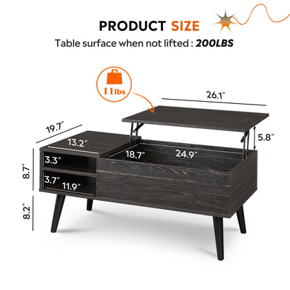 WLIVE Wood Lift Top Coffee Table with Hidden Compartment and Adjustable Storage Shelf, Lift Tabletop Dining Table for Home Living Room, Office, Rustic Oak