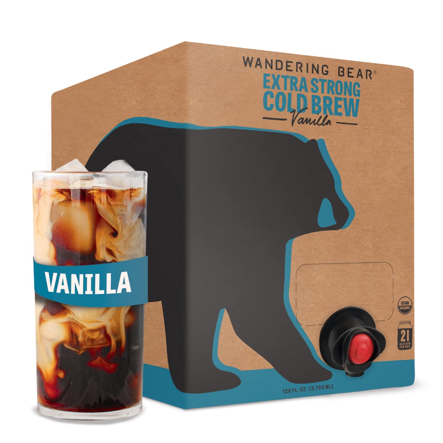 Wandering Bear Straight Black Organic Cold Brew Coffee On Tap, 96 fl oz - Extra Strong, Smooth, Unsweetened, Shelf-Stable, and Ready to Drink Iced Coffee, Cold Brewed Coffee, Cold Coffee