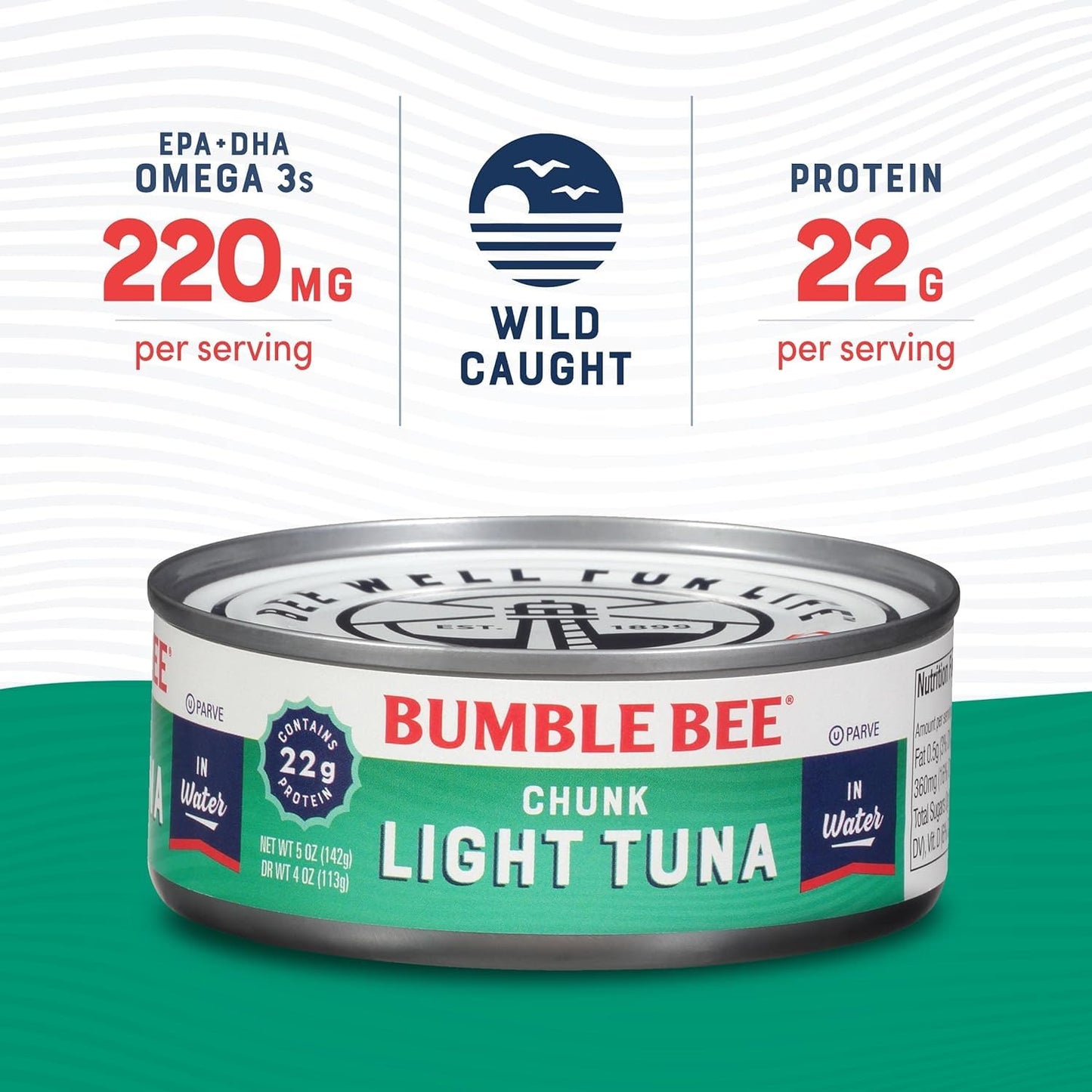 Bumble Bee Chunk Light Tuna In Water, 5 oz Cans (Pack of 24) - Wild Caught Skipjack Tuna - 23g Protein Per Serving - MSC Certified Sustainable Seafood, Non-GMO, Gluten Free, Kosher