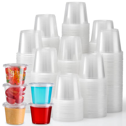 [130 Sets - 2 Oz ] Jello Shot Cups, Small Plastic Containers with Lids, Airtight and Stackable Portion Cups, Salad Dressing / Dipping Sauce Cups, Condiment Cups for Lunch, Party to Go, Trips